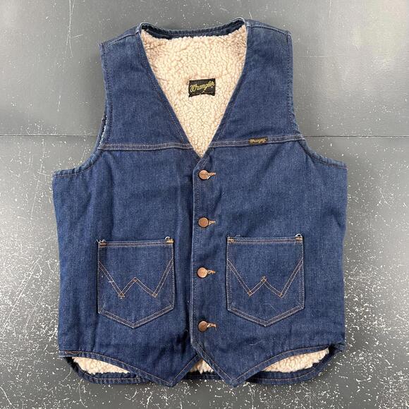 Wrangler Other - VTG Wrangler Denim Vest Womens Large Mens Small Dark Wash Sherpa Lined Western